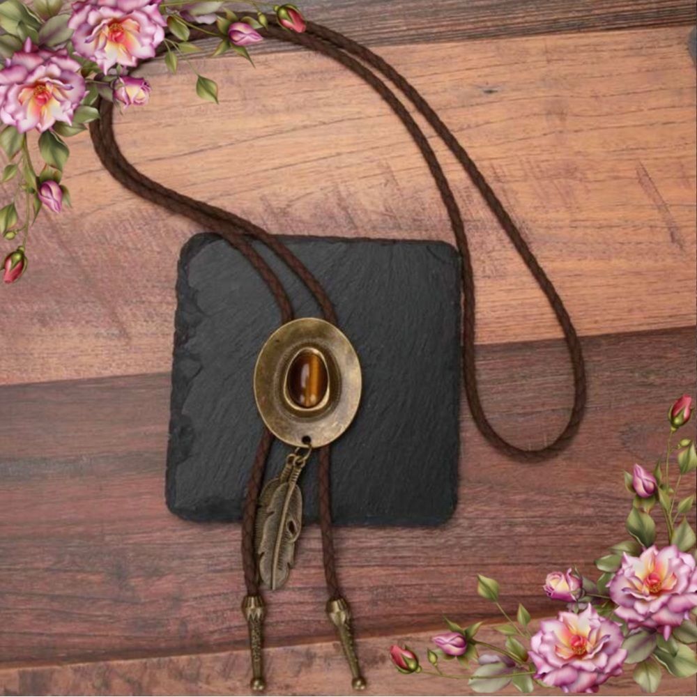 Fake Brown Leather Boho‎ Cowboy hat Necklace